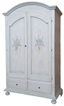 MOBILI 2G - Armadio shabby 2 porte legno bianco anticato filo azzurro 125x61x200