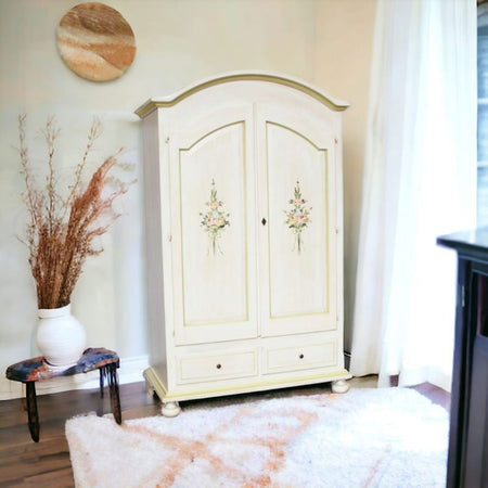 Armadio shabby 2 porte legno bianco anticato filo verde 125x61x200