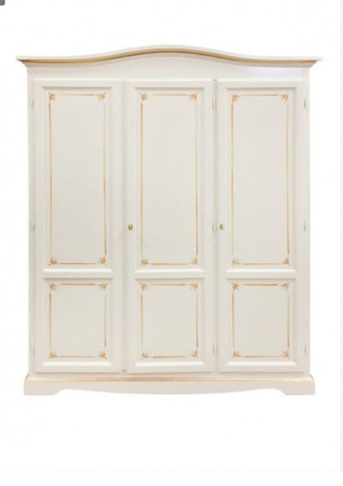 Armadio 3 ante legno shabby avorio anticato decori filo arancione 158x56X197