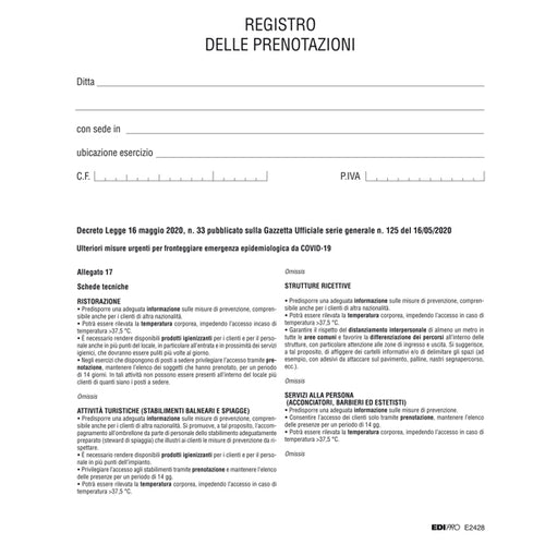 Registro Delle Prenotazioni 32 Pagine E2428 Edipro