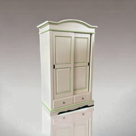 Armadio 2 ante scorrevoli legno shabby avorio anticato filo verde 122X59X200