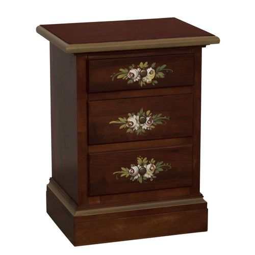 MOBILI 2G - Comodino arte povera 3 cassetti legno noce scuro decori 50x38x65