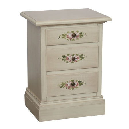 MOBILI 2G - Comodino 3 cassetti legno shabby bianco anticato decori 50x38x65