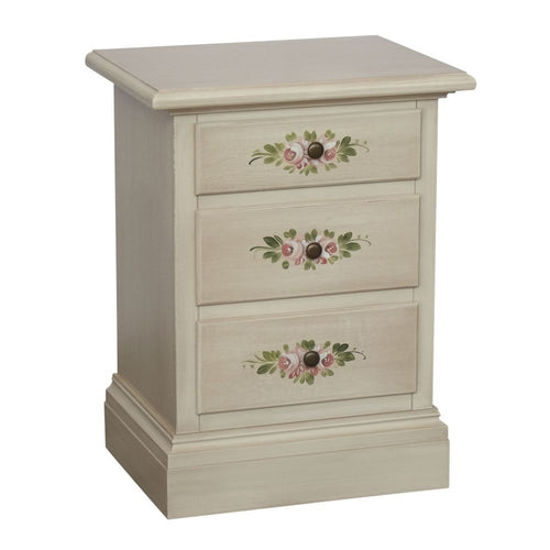 MOBILI 2G - Comodino 3 cassetti legno shabby bianco anticato decori 50x38x65