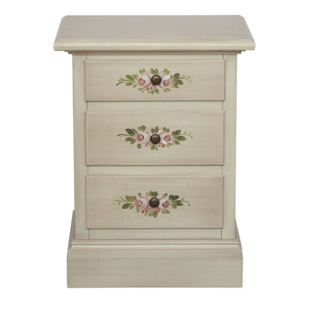 MOBILI 2G - Comodino 3 cassetti legno shabby bianco anticato decori 50x38x65