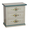 Comodino 3 cassetti legno shabby bianco anticato decori filo azzurro 60x35x64