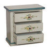 Comodino 3 cassetti legno shabby bianco anticato decori filo azzurro 60x35x64