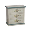Comodino 3 cassetti legno shabby bianco anticato decori filo azzurro 60x35x64