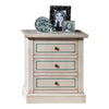 MOBILI 2G - Comodino 3 cassetti legno shabby bianco anticato decori filo azzurro 60x35x64
