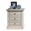 MOBILI 2G - Comodino 3 cassetti legno shabby bianco anticato decori filo azzurro 60x35x64