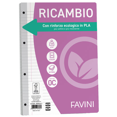 Ricambi C/Rinforzo Ecologico F.To A4 100Gr 40Fg 1 Rigo C/Margine Favini