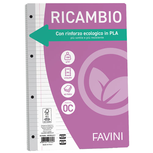 Ricambi C/Rinforzo Ecologico F.To A4 100Gr 40Fg 1 Rigo C/Margine Favini
