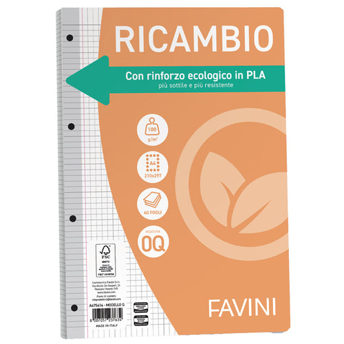 Ricambi C/Rinforzo Ecologico F.To A4 100Gr 40Fg 5Mm C/Margine Favini