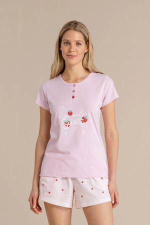 Pigiama donna in cotone con maglia manica corta e pantaloncini a quadretti - Noi di notte 9076