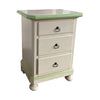 MOBILI 2G - Comodino 3 cassetti legno shabby avorio anticato decori filo verde 51x40x66