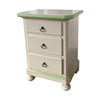 MOBILI 2G - Comodino 3 cassetti legno shabby avorio anticato decori filo verde 51x40x66