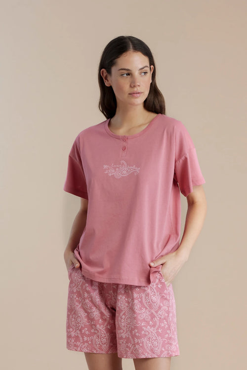 Pigiama donna in cotone con maglia manica corta e pantalone corto - Noi di notte 9077