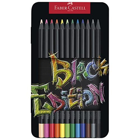 Faber Castell, Astuccio in metallo con 12 matite colorate Black Edition
