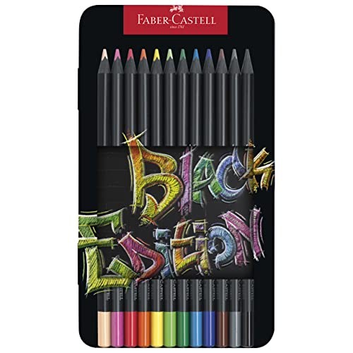 Faber Castell, Astuccio in metallo con 12 matite colorate Black Edition