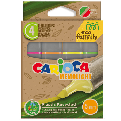 Scatola 4 Evidenziatori Memolight Eco Family Colori Assortiti Carioca