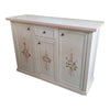 MOBILI 2G - Credenza 3 porte 1 cassetto bianco anticato decori filo rosa 120x39x85