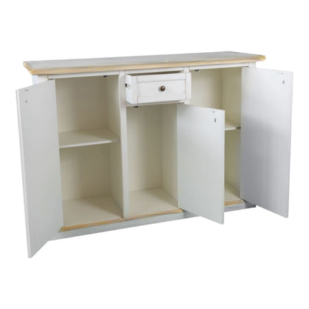 MOBILI 2G - Credenza 3 porte 1 cassetto bianco anticato decori filo rosa 120x39x85