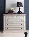MOBILI 2G - Cassettiera 5 cassetti legno shabby bianco anticato filo azzurro 117x51X101