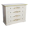 MOBILI 2G - Cassettiera 4 cassetti legno shabby bianco anticato decori filo verde 115x50X90