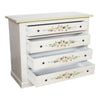MOBILI 2G - Cassettiera 4 cassetti legno shabby bianco anticato decori filo verde 115x50X90