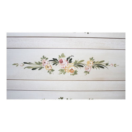MOBILI 2G - Cassettiera 4 cassetti legno shabby bianco anticato decori filo verde 115x50X90