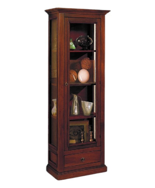 MOBILI 2G - Vetrina classica 1 anta 1 cassetto in Legno tinta noce 60X40X184
