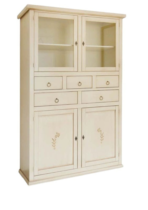 MOBILI 2G - Dispensa 4 porte 5 cassetti legno avorio anticato decori shabby 120x41x187