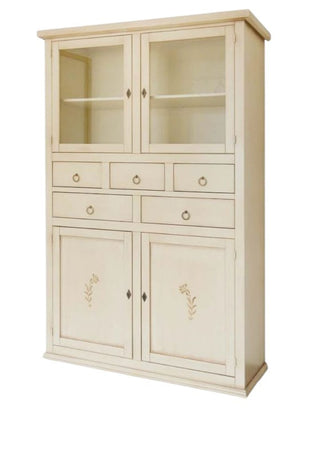 MOBILI 2G - Dispensa 4 porte 5 cassetti legno avorio anticato decori shabby 120x41x187
