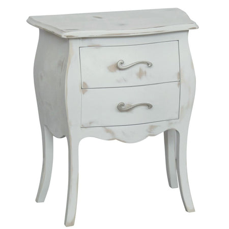 MOBILI 2G - Comodino 2 cassetti bombato legno shabby bianco consumato 50x30x60