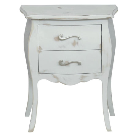 MOBILI 2G - Comodino 2 cassetti bombato legno shabby bianco consumato 50x30x60