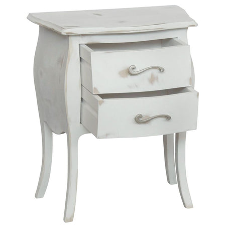MOBILI 2G - Comodino 2 cassetti bombato legno shabby bianco consumato 50x30x60