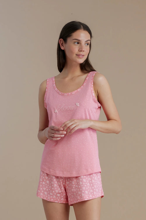 Pigiama donna in cotone top spalla larga e pantalone corto - Noi di notte 9095