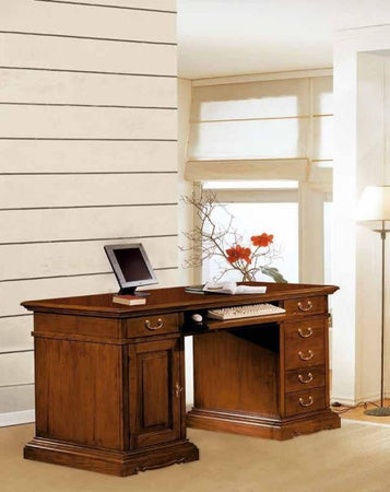 MOBILI 2G - SCRIVANIA PORTA PC ARTE POVERA IN LEGNO TINTA NOCE 160X80X87