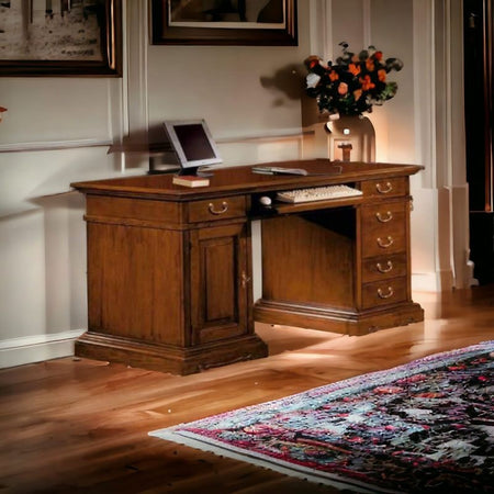 MOBILI 2G - SCRIVANIA PORTA PC ARTE POVERA IN LEGNO TINTA NOCE 160X80X87