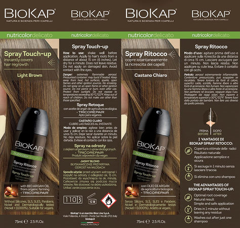 BIOKAP Nutricolor Delicato Spray Ritocco, Spray capelli Castano Chiaro, Ritocco per la ricrescita capelli, Leggero e non macchia, Trattamento capelli con effetto naturale e omogeneo, 75 ml - Naturopatica shop & therapy