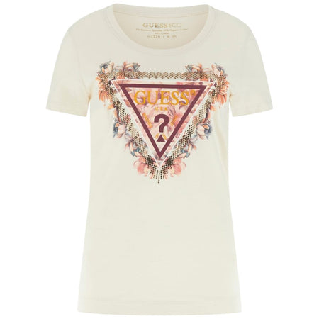 Guess t-shirt bianca TRIANGLE FLOWERS W5YI08J1314G011