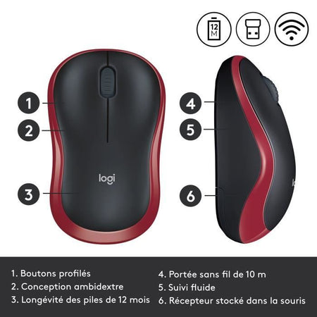 Mouse ottico senza fili Logitech - Rosso M185