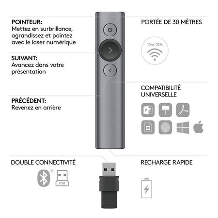 LOGITECH SPOTLIGHT Puntatore PRESENTER Grigio