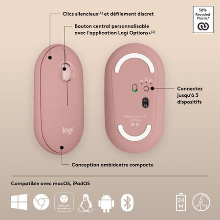 LOGITECH - Mouse senza fili - Pebble Mouse 2 M350s - Rosa - (910-007014)