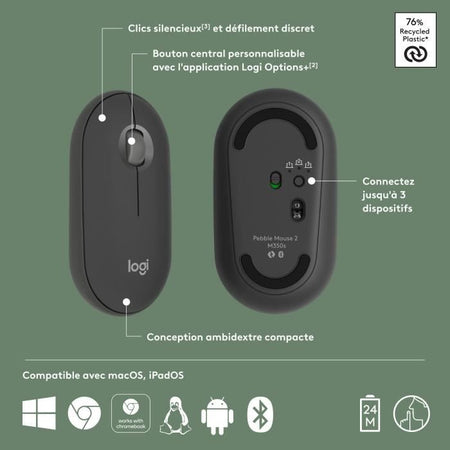LOGITECH - Mouse wireless - Pebble Mouse 2 M350s - Grafite - (910-007015)
