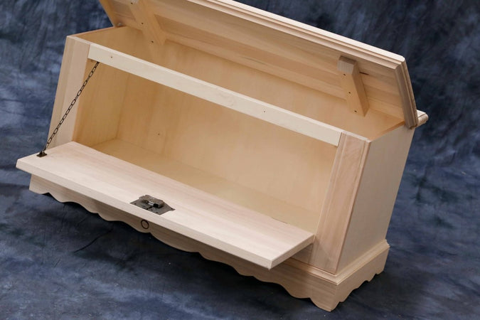 MOBILI 2G - CASSAPANCA DOPPIA APERTURA CLASSICA IN LEGNO GREZZA L.100 P.43 H.50 (716)