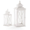 Set 2 lanterne decorative ''Monastir'' portacandela in metallo bianca per giardino e veranda
