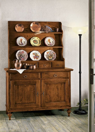 MOBILI 2G - Piattaia 4 cassetti con ripiani classica legno grezzo L.121 P.24 H.102 (517)