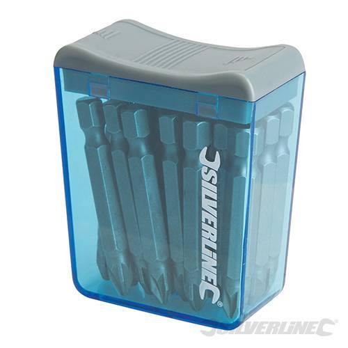 Inserti da cacciavite Pozidriv Cr-V in acciaio cromo vanadio 6150 contenute in un pratico contenitore in plastica. Codolo esagonale 1/4 Silverline