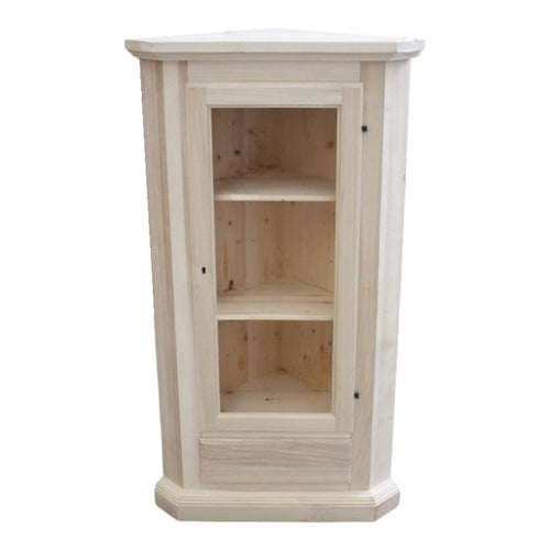 MOBILI 2G - Mobile angolare vetrina 1 porta classico legno grezzo L.50 P.50 H.130 (724)